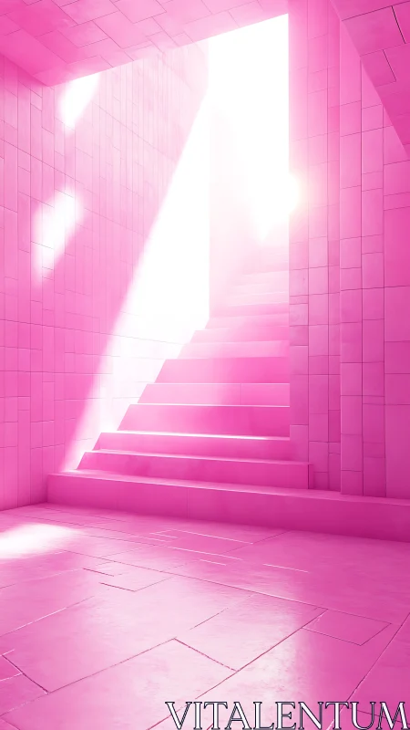 Pink Neon Stairwell with Radiant Geometric Grid Architecture