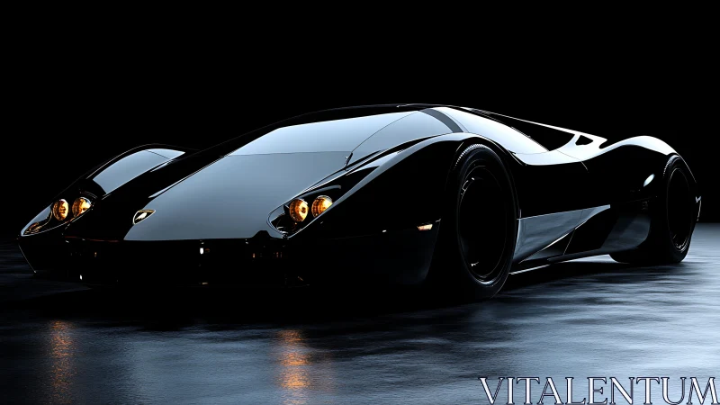 Midnight gloss supercar gliding through quiet shadows.