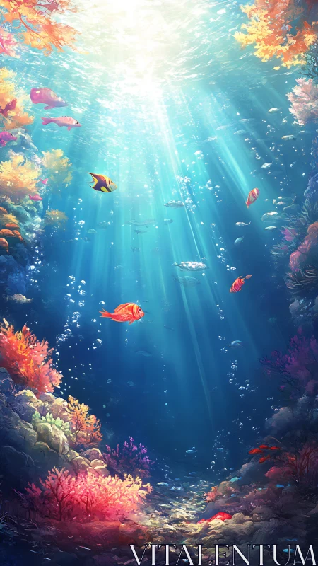 Sunstruck coral canyon where bright little dreamfish wander.