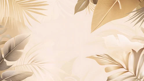Beige tropical leaf border frames soft gradient background
