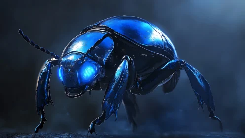 Specular blue robotic beetle rendered with high-detail shaders