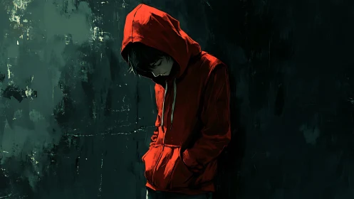 Digital painting of hooded youth against distressed wall backdrop.
