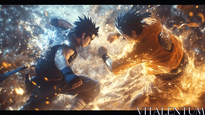 Opposing elemental fighters in midair combat encounter.