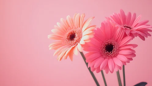Soft pink gerbera daisies glow gently against pastel light