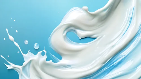 Creamy milk splash arcs over clean cyan backdrop.