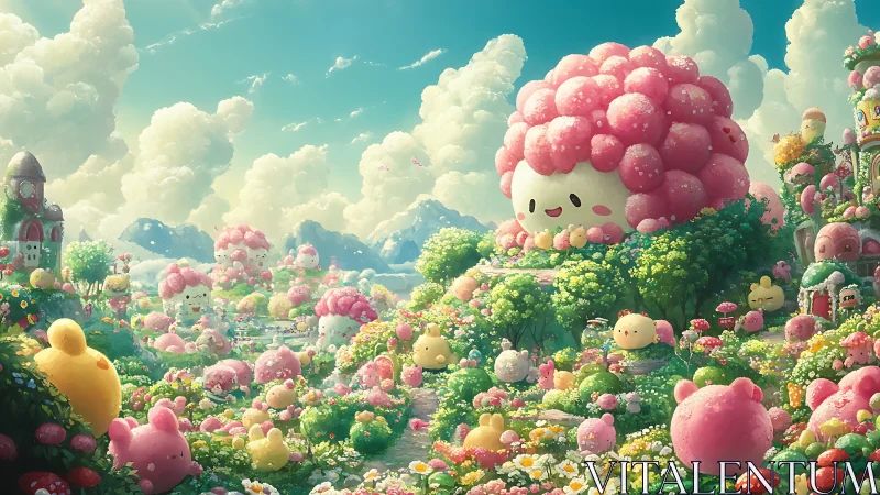 Cotton candy critters bloom in a plush pastel dream valley.