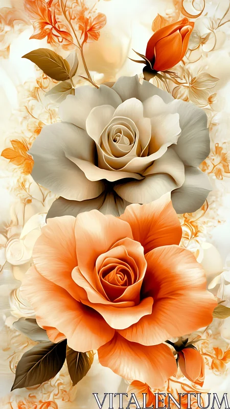 Floral Arrangement with White and Orange Roses in Layered Composition