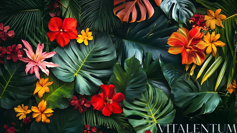 Tropical Garden Bursts with Vibrant Blooms.