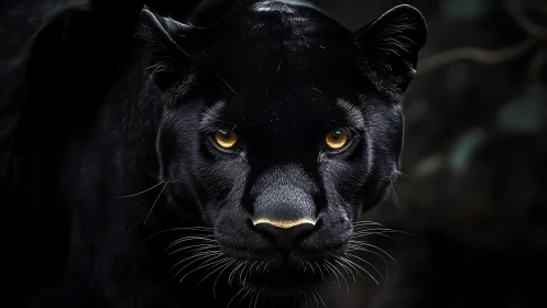 Black Panther Portrait with Luminous Golden Eyes