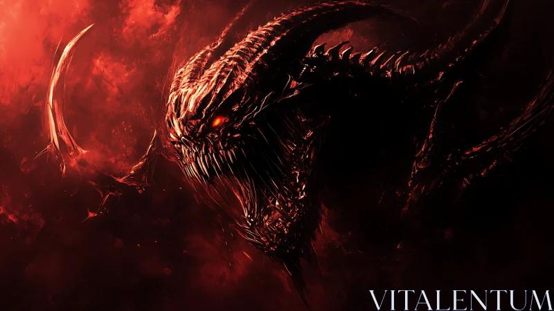 Demonic dragon head emerges from burning crimson void