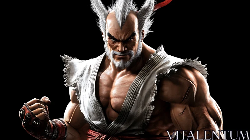 3D martial arts portrait with high-contrast dramatic lighting.