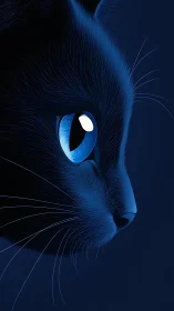 Deep Azure Feline Portrait with Luminous Opalescent Eyes