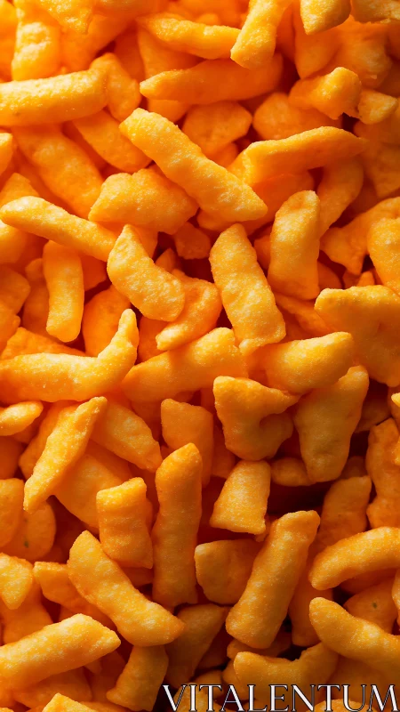 Golden cheese puff snacks create a crunchy, playful texture