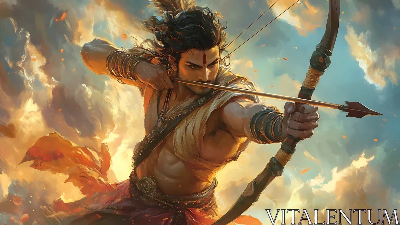 Skyfire archer draws a mythic arrow of molten dawn.