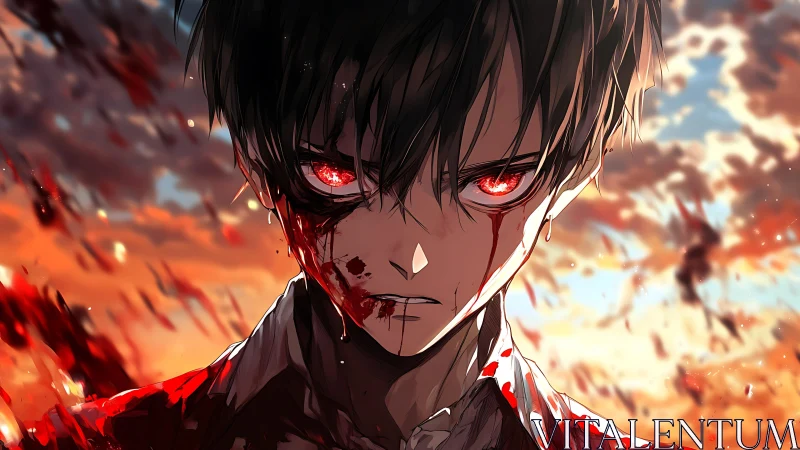 Bloodlit glare carves a furious path through burning dusk