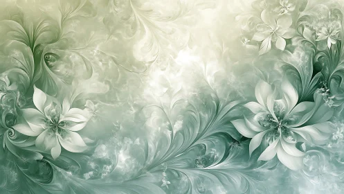 Soft green floral swirls in a dreamy, calming garden light.