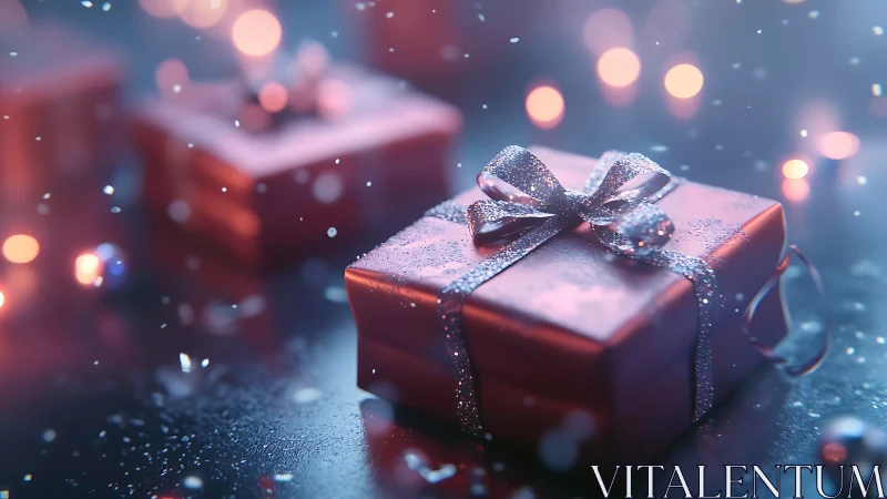 Glittered gift box rendered with shallow depth and bokeh lighting