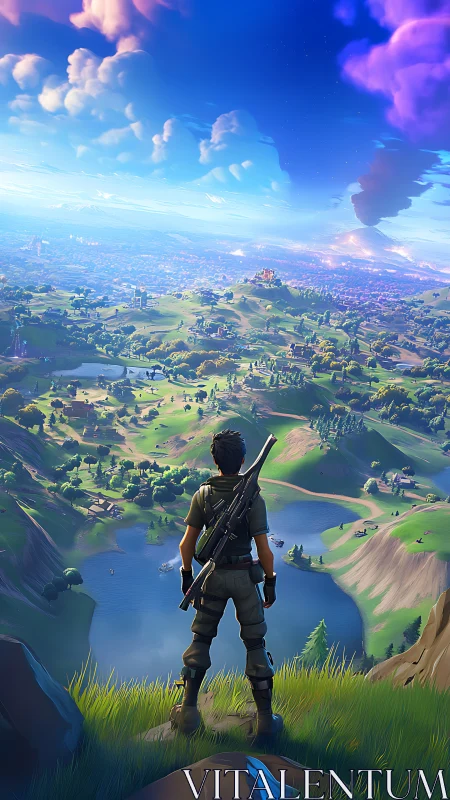 Tactical vantage analysis over stylized open-world valley.