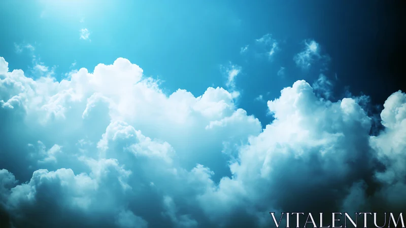 Photorealistic cumulus cloudscape with high-key sky gradient.