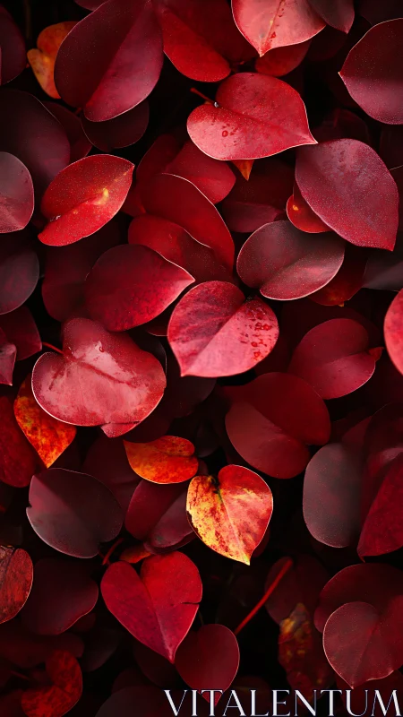 Crimson foliage forms a textured heartlike tapestry of leaves.
