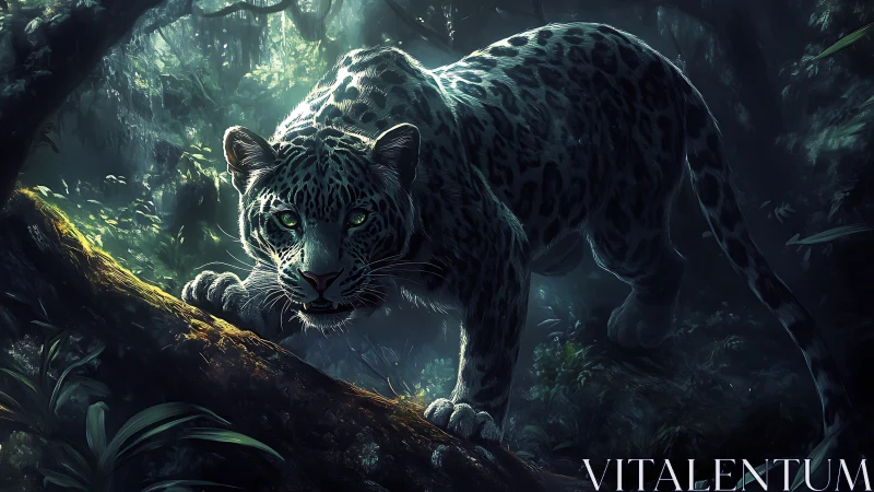 Black Panther Prowling Through Misty Jungle Depths.