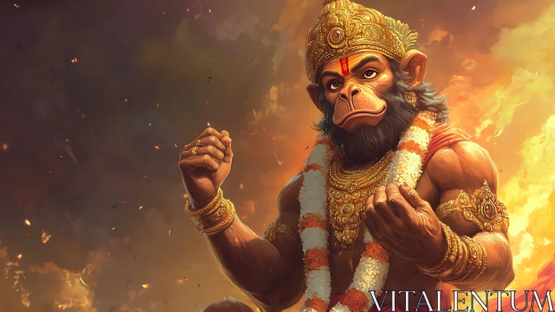 Hanuman stands in blazing light with heroic, divine strength.