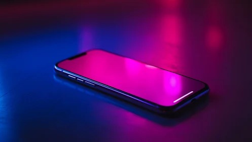 Neon-Glowing Smartphone Against Dynamic Blue-Magenta Gradient.