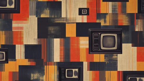 Retro televisions float over bold geometric color blocks