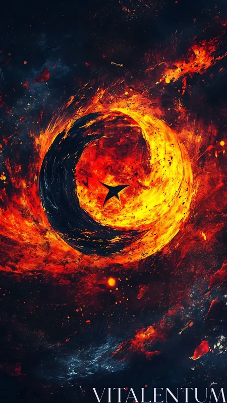 Star swallowed by a molten cosmic maelstrom of twilight fire.