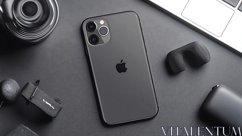 iPhone 11 Pro with Professional Audio Gear Flatlay.