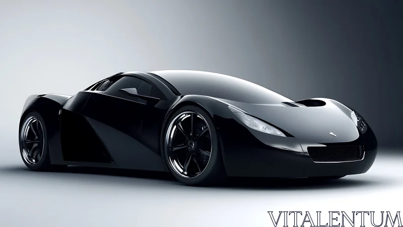 Sleek black supercar rendered with sculpted aerodynamic lines.