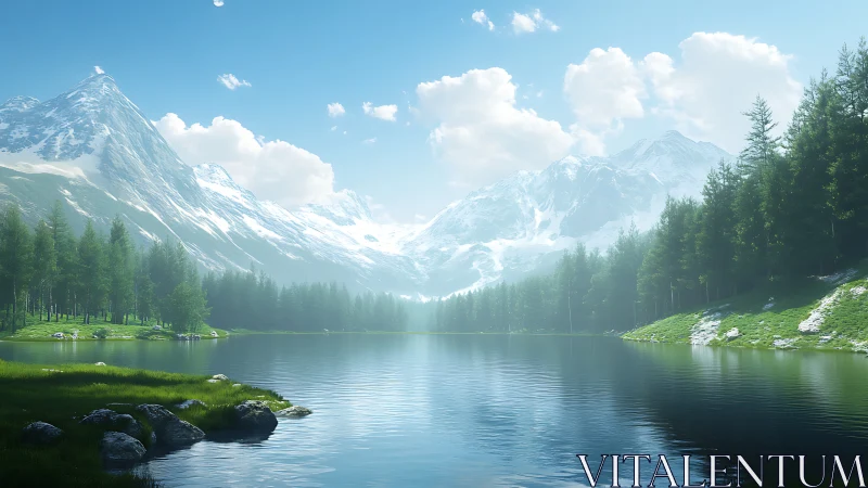 Snowcapped giants whisper softly above glassy alpine lake