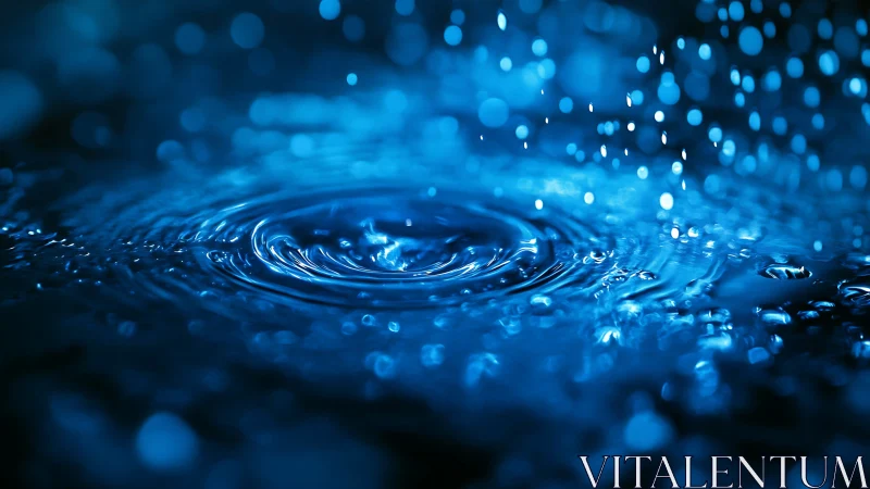 Photorealistic macro water ripples with luminous droplets focus.