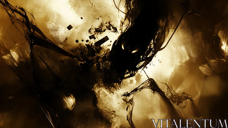 Sepia void entity in high-contrast abstract digital painting.