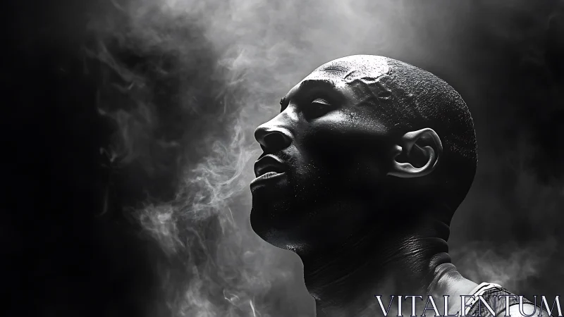 Monochrome athlete portrait in dramatic rising smoke profile.