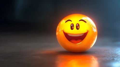 Glowing smiley sphere radiates warm cinematic light.