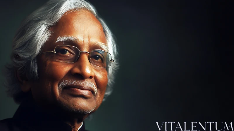 Elderly man portrait under soft side lighting on black background.