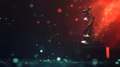 Abstract Geometric Trophy with Sparkling Red and Blue Lighting.