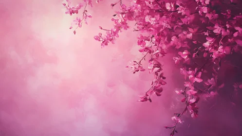 Pink Flowering Branches Against Gradient Background