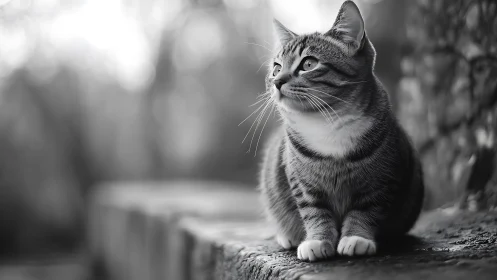 Tabby Cat Portrait in Monochromatic Study.