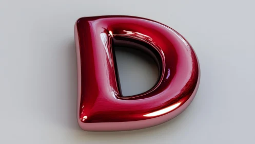 Glossy Red 3D Letter D on Light Gray Background, Modern Style.