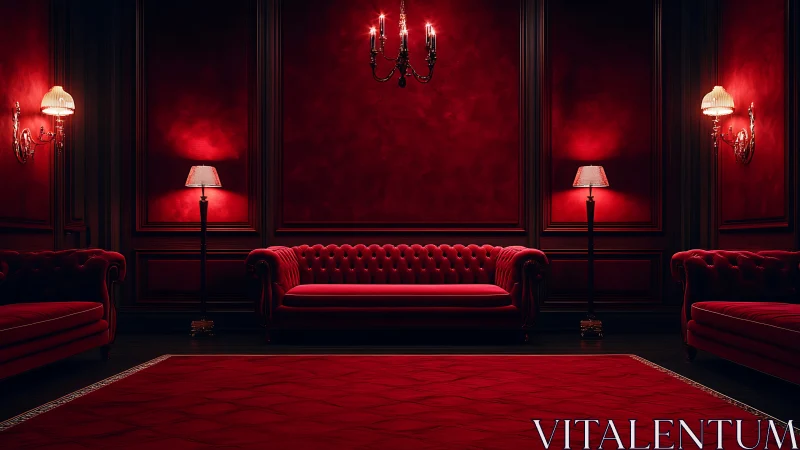 Velvet-red salon glows with theatrical shadows and hush.