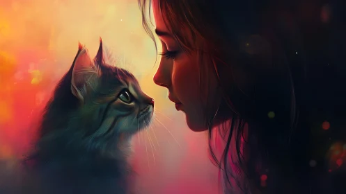 Feline Reverie: Woman and Cat in Twilight Glow