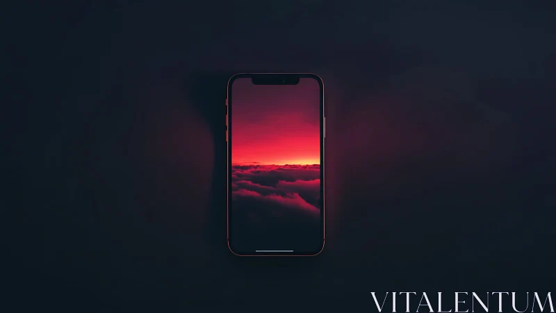 Smartphone display showing red cloudscape on dark field.