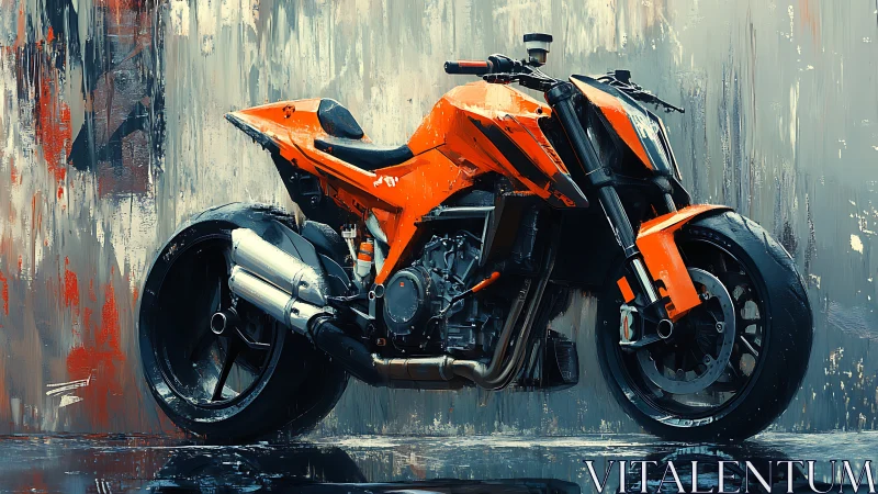 Bold orange custom motorcycle against urban painted wall.