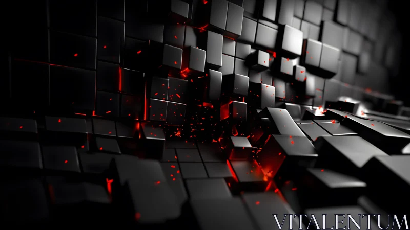 Dynamic black 3D cubes with glowing red highlights in abstract style.