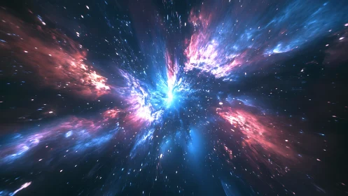 Relativistic deep space nebula core with radial light burst