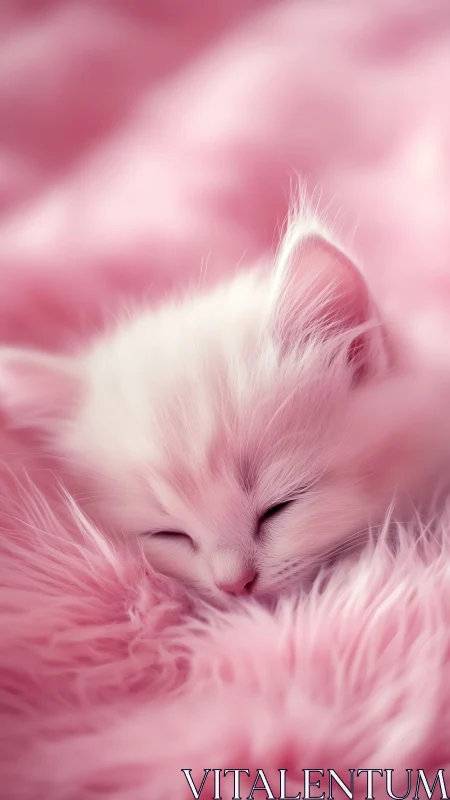 Sleeping pink and white kitten in soft monochrome blur