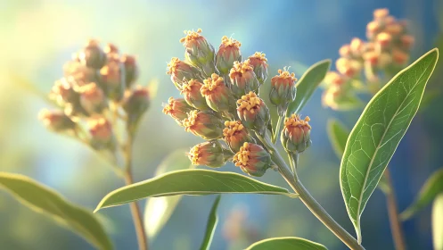 Sunlit wildflower buds glowing softly in a gentle garden.