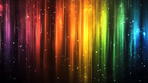 Vibrant vertical light streaks in rainbow spectrum, abstract digital art.